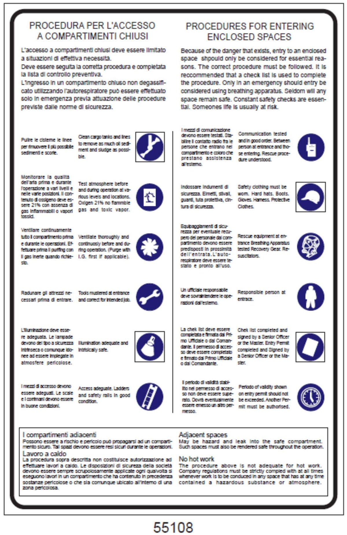 Procedures for entering enclosed spaces Procedura per l'accesso a