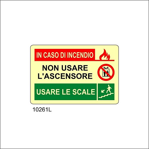 In caso di incendio non usare l'ascensore scale basso sinistra Luminescente - A - Adesivo Luminescente - 300x200 mm
