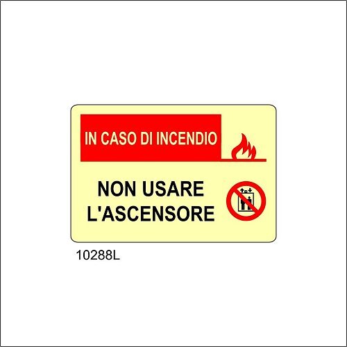 In caso di incendio non usare l'ascensore Luminescente - A - Adesivo Luminescente - 300x200 mm