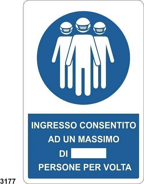 Ingresso consentito ad un massimo di.. persone - E - Alluminio 500x700 mm - Conf 10 pz.