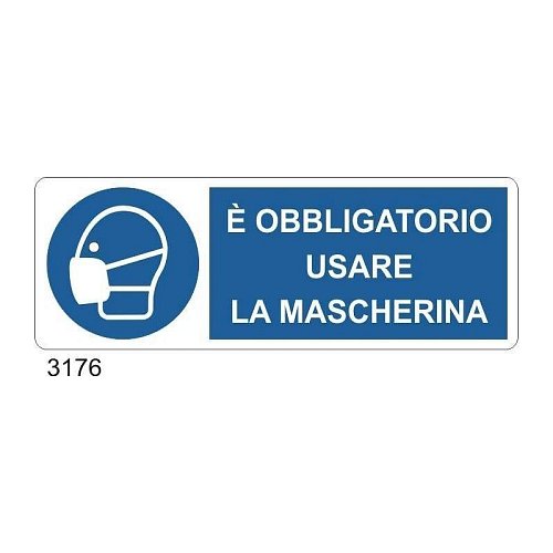 E' obbligatorio l'uso della mascherina - A - Alluminio 350x125 mm - Conf 10 pz.