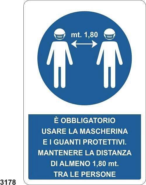 E' obbligatorio usare guanti e mascherina - C - Alluminio 330x500 mm