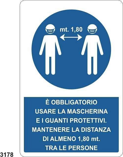 E' obbligatorio usare guanti e mascherina - E - Alluminio 500x700 mm - Conf 10 pz.