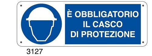 E' obbligatorio il casco di protezione - E - Alluminio 500x700 mm