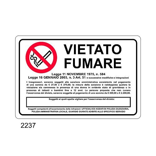 Vietato fumare - A - Alluminio - 300x200 mm. - Conf 10 pz.