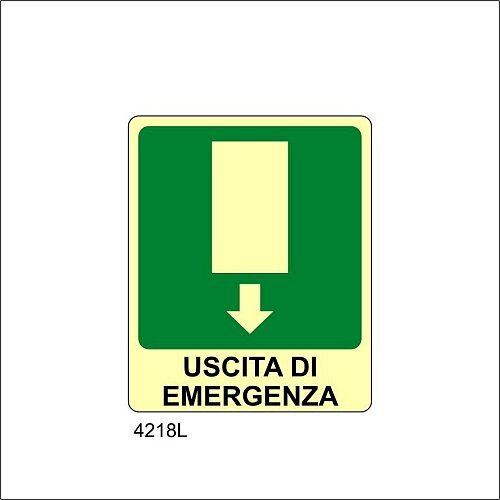 Uscita di emergenza in basso Luminescente - A - Adesivo Luminescente - 120x145 mm