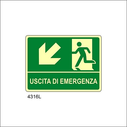 Uscita di emergenza freccia diagonale sinistra in basso Luminescente