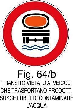 Transito vietato a veicoli che trasportano suscettibili di contaminare l'acqua - B - Alluminio CL.1 60cm