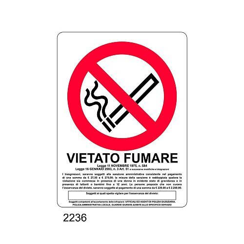 Vietato fumare - A - Alluminio 115x180 mm
