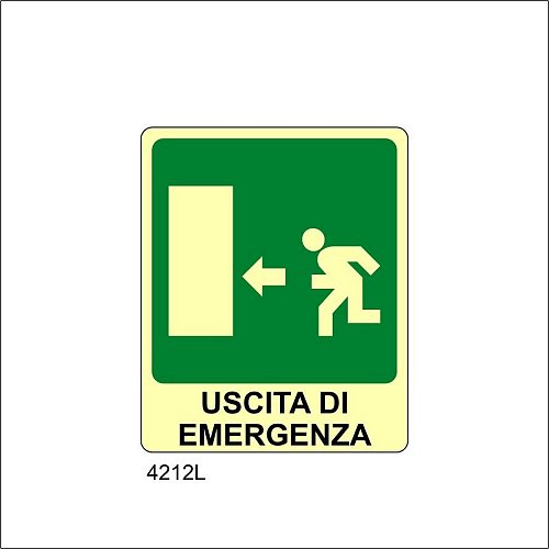Uscita di emergenza sinistra Luminescente - A - Adesivo Luminescente - 120x145 mm