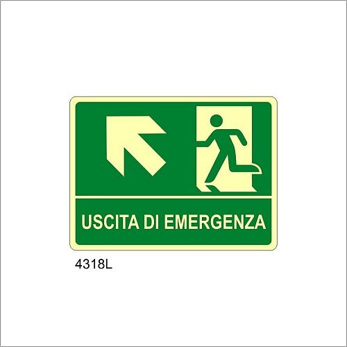 Uscita di emergenza freccia diagonale sinistra in alto Luminescente