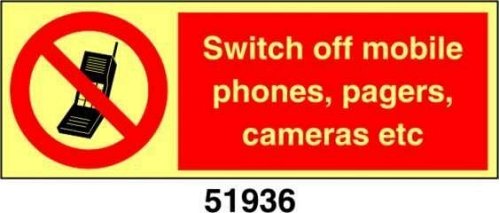 Switch off mobile phones, pagers, cameras etc - B - PVL 300x100 mm