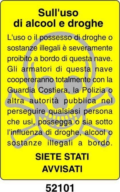 Sull'uso di alcool e droghe.. - A - AD 200x300 mm - Conf 10 pz.