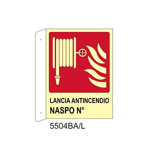 Lancia antincendio naspo n° - Alluminio - C - 230x310mm - Bifacciale a Bandiera - Luminescente - Conf.1 pz