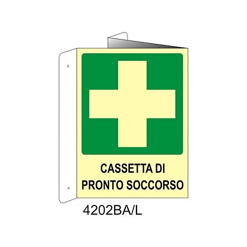 Cassetta di pronto soccorso - Alluminio - C - 230x310mm - Bifacciale a Bandiera - Luminescente - Conf.1 pz