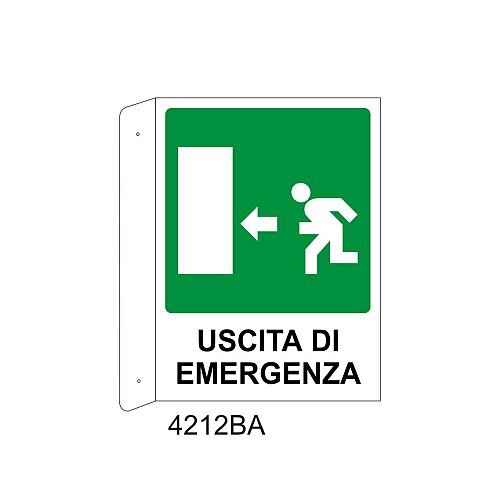 Uscita di emergenza sinistra - Alluminio - C - 230x310mm - Bifacciale a Bandiera - Non Luminescente - Conf.10 pz