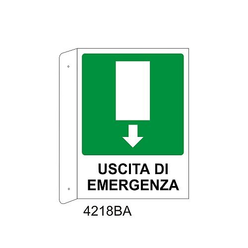 Uscita di emergenza in basso - Alluminio - C - 230x310mm - Bifacciale a Bandiera - Non Luminescente - Conf.1 pz