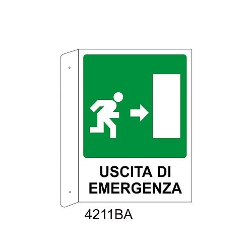 Uscita di emergenza destra - Alluminio - B - 160x210mm - Bifacciale a Bandiera - Non Luminescente - Conf.1 pz