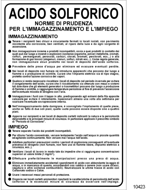 Immagazzinamento e impiego dell'acido solforico - C - Alluminio -500x700 mm