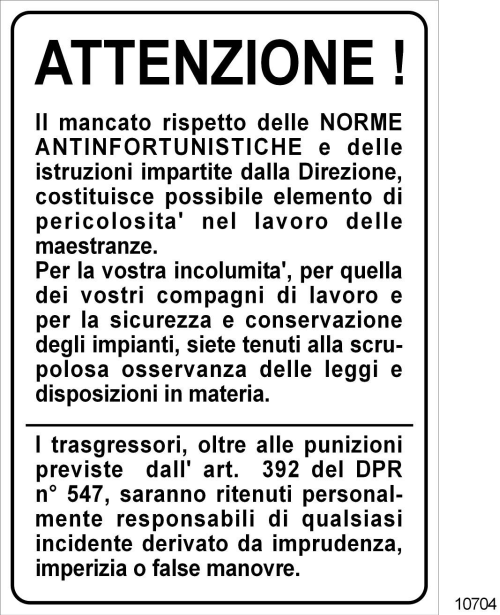 Osservanze delle norme antinfortunistiche - A - Alluminio - 250x350 mm