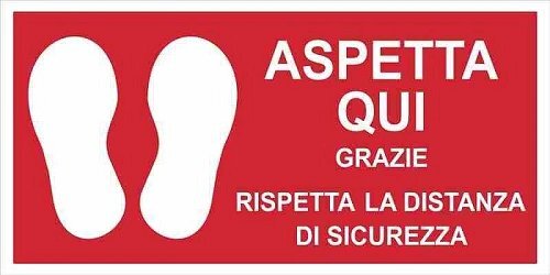 Rispetta la distanza di sicurezza 500x250 mm - Rosso - Conf 10 pz