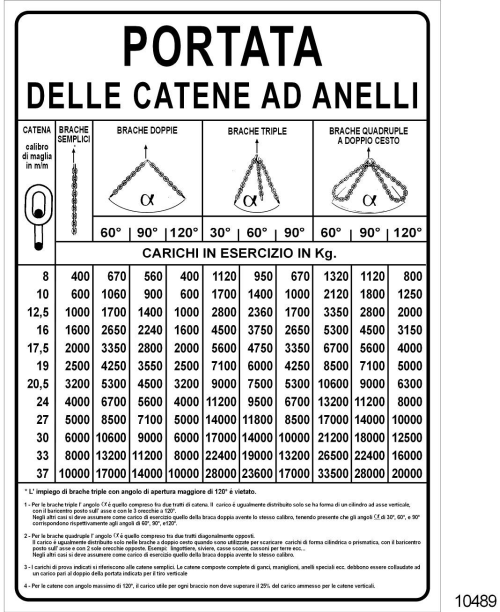 Portata delle catene ad anelli