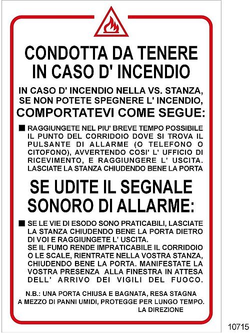 Condotta da tenere in caso di incendio - alberghi