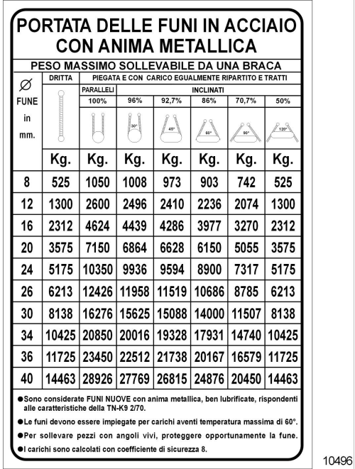 Portata delle funi in acciaio con anima metallica