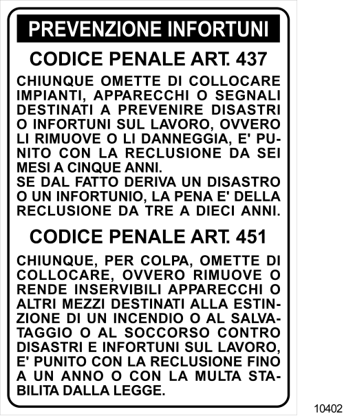 Prevenzioni infortuni - A - Alluminio - 250x350 mm
