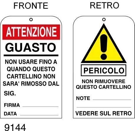 Attenzione guasto - cartellini con foro conf. 20 pz