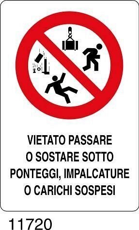 Vietato passare o sostare sotto ponteggi, impalcature o carichi sospesi