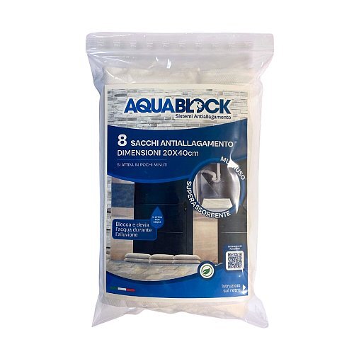8 pz - Sacchi Autoespandenti Antiallagamento 20x40 cm Aquablock - Conf. Richiudibile