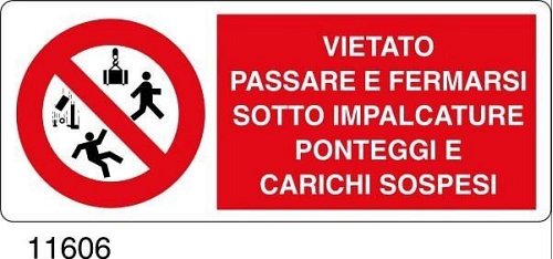 Vietato passare e fermarsi sotto impalcature ponteggi i carichi sospesi