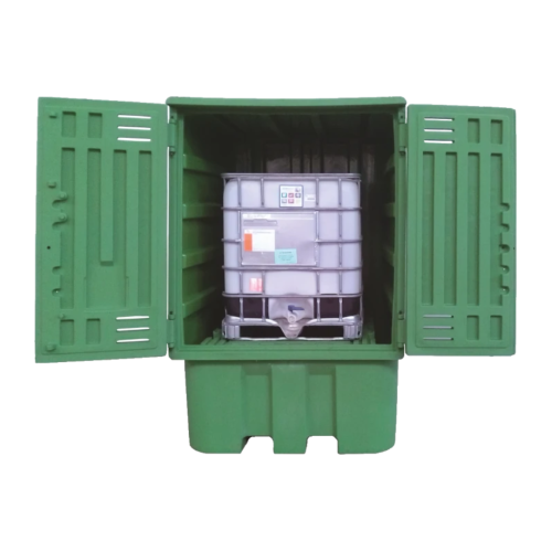 Armadio di Sicurezza per 1 Cisternetta con Vasca 1100 L e Tavolo di Supporto