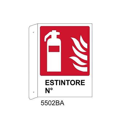 Estintore n° - Alluminio - B - 160x210mm - Bifacciale a Bandiera - Non Luminescente - Conf.1 pz