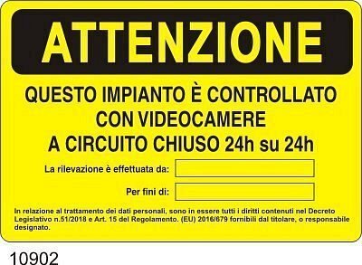 Questo impianto è controllato con videocamere a circuito chiuso 24h su 24h  Alluminio A - 300x200 mm