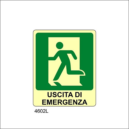 Uscita di Emergenza a sinistra Luminescente - A - Adesivo Luminescente - 120x145 mm