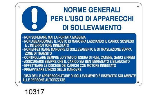 Norme generali per l'uso di apparecchi di sollevamento - C - Alluminio 500x330 mm