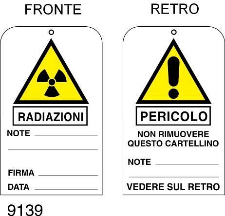 Radiazioni - cartellini con foro conf. 20 pz.