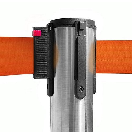 Colonnina Tendilinea Acciaio Spazzolato con base piatta - Nastro Arancio
