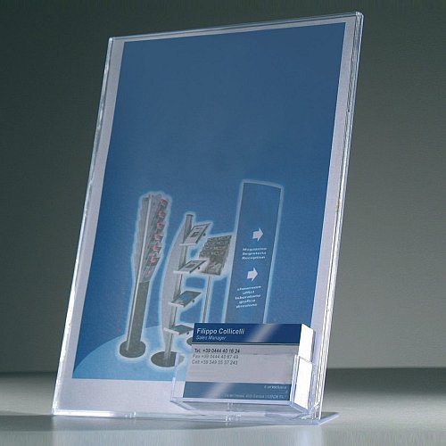 Porta avvisi in plexiglass monofacciale formato A4 verticale con tasca portabiglietti