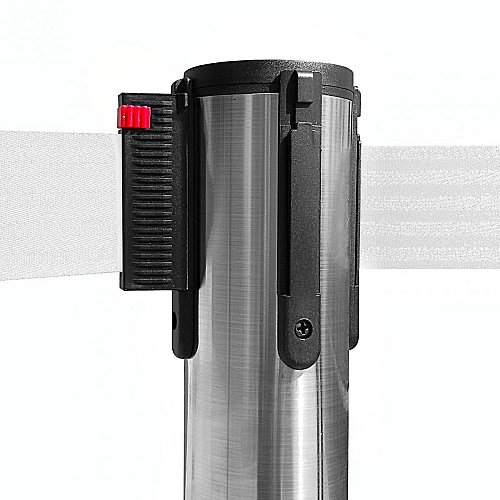 Colonnina TENDILINEA ACCIAIO SPAZZOLATO con base piatta - NASTRO BIANCO