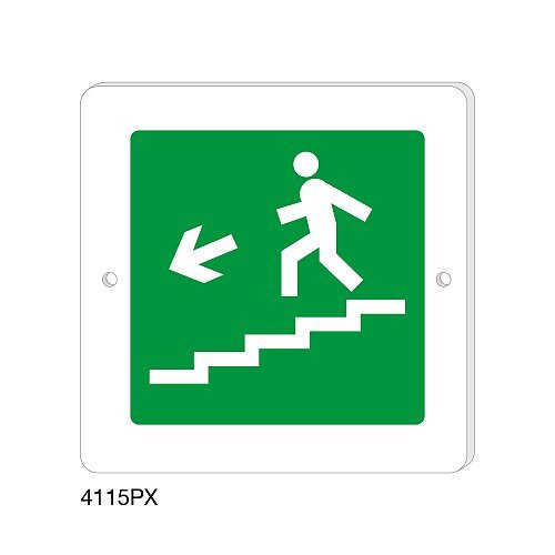 Scala di sicurezza basso sinistra - Plexiglass - B - 150x150 mm - Monofacciale - 2 Fori
