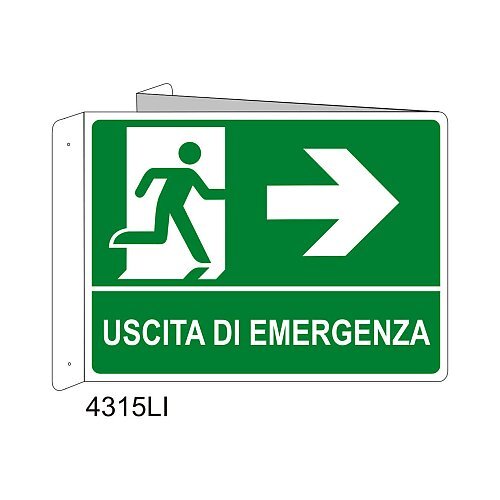 Uscita di emergenza freccia destra - Alluminio - D - 370x500mm - Bifacciale a Bandiera - Non Luminescente - Conf.1 pz