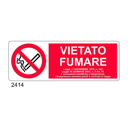 CARTELLO IN ALLUMINIO FORMATO MM 300X105 VIETATO FUMARE SUNTO LEGGE  (R1405A)