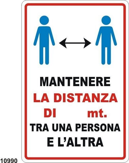 Mantenere la distanza di ... mt. -Alluminio - 330x500 mm - Conf 10 pz