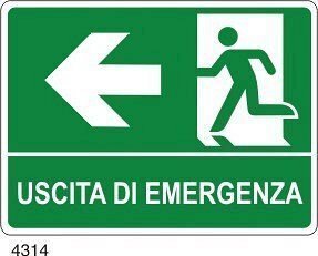 Uscita di emergenza freccia sinistra - C - PVC adesivo 230x310 mm