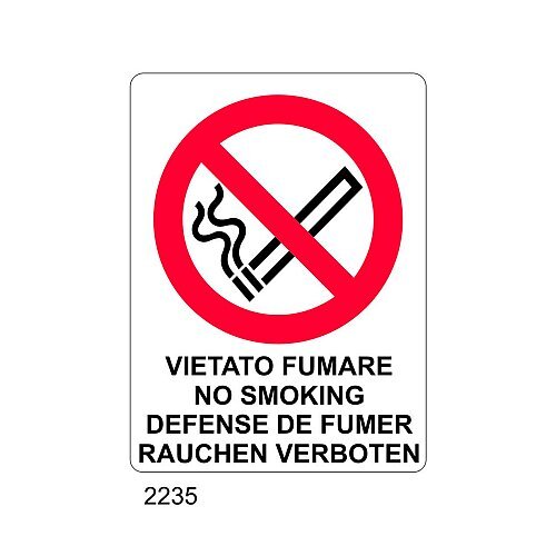 Vietato fumare, non smoking, defense de fumer,rauchen verboten - A - PVC adesivo 115x180 mm - Conf 10 pz.