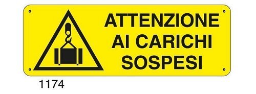 Attenzione ai carichi sospesi - E - Alluminio 500x700 mm - Conf 10 pz.