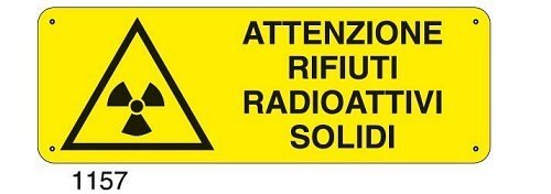Attenzione rifiuti radioattivi solidi - A - Alluminio 350x125 mm - Conf 10 pz.